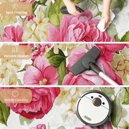 Alfombra para dormitorio suave y resistente estilo vintage con rosas blancas 6