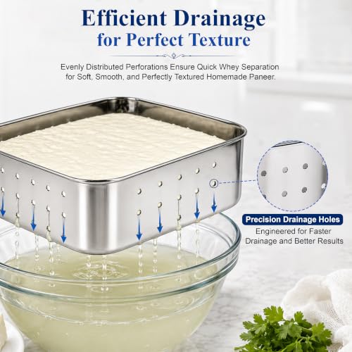 Image of JD Fresh Medium Stainless Steel Paneer Maker /Square Paneer Maker Mould Press with Lid /Quick Way Paneer Maker /Paneer Press Mould Use for Sprout, Tofu, Cheese and Paneer Maker (Square)