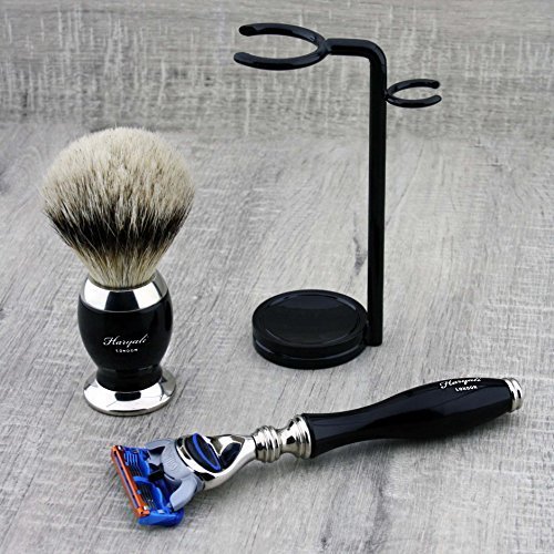 Haryali London Classic Black męski zestaw do golenia 5 Edge, pędzel do golenia i stojak do golenia
