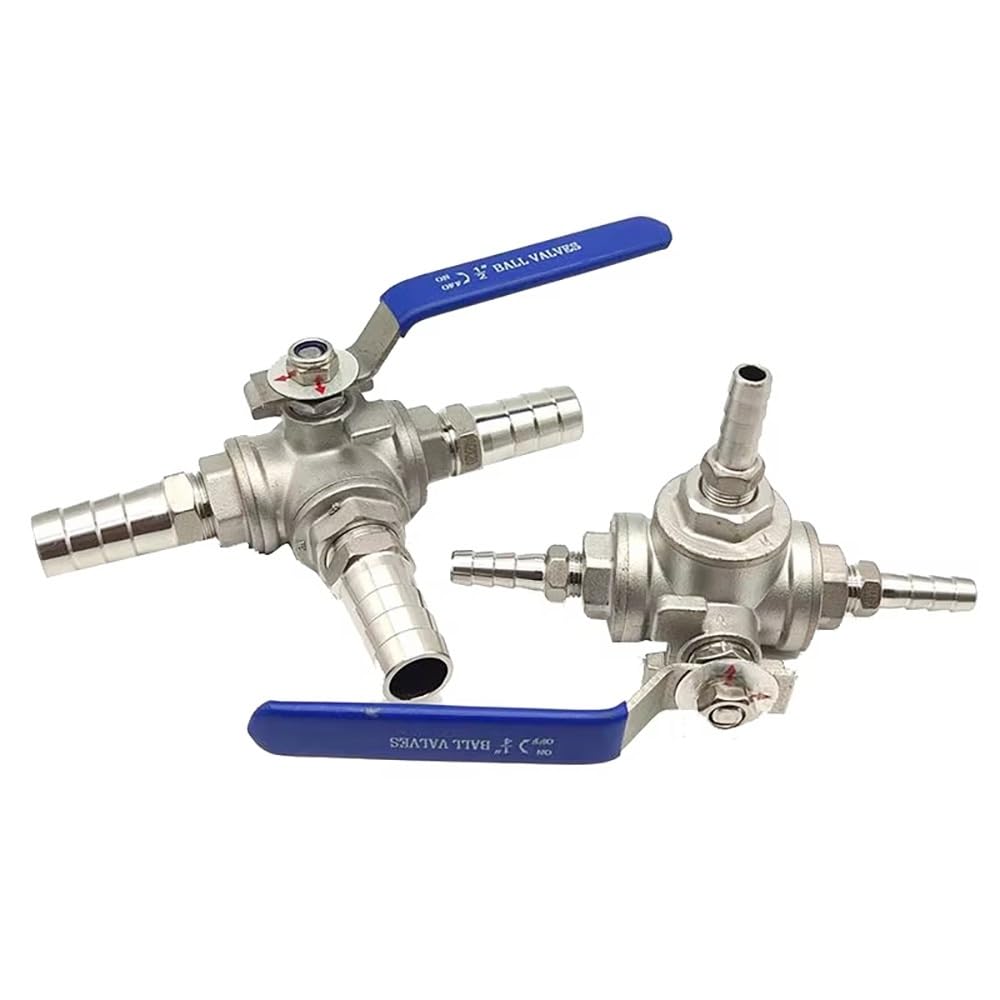 T/L Type Drain Ball Valve, 304 Stainless Steel Hose Barb, OD Sizes 6mm-20mm, for Fluid Systems, 1PC(T-Port,13mm)