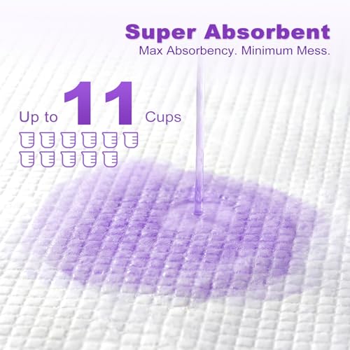 Image of MIZOK Dog Pee Pads 36x36in, Extra Large Pee Pads for Dogs, Keeps Fresh & Clean, Ultra Absorbent Up to 11 Cups, 6 Layers Leak-Proof, Purple Lavender Color (30 Counts)