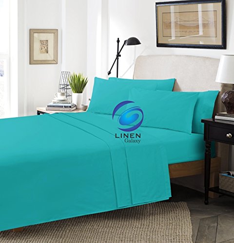 Linen Galaxy Fitted Valance Sheets Valances Polycotton T180 Percale Pillow Cases Sold Separately (King, Teal)
