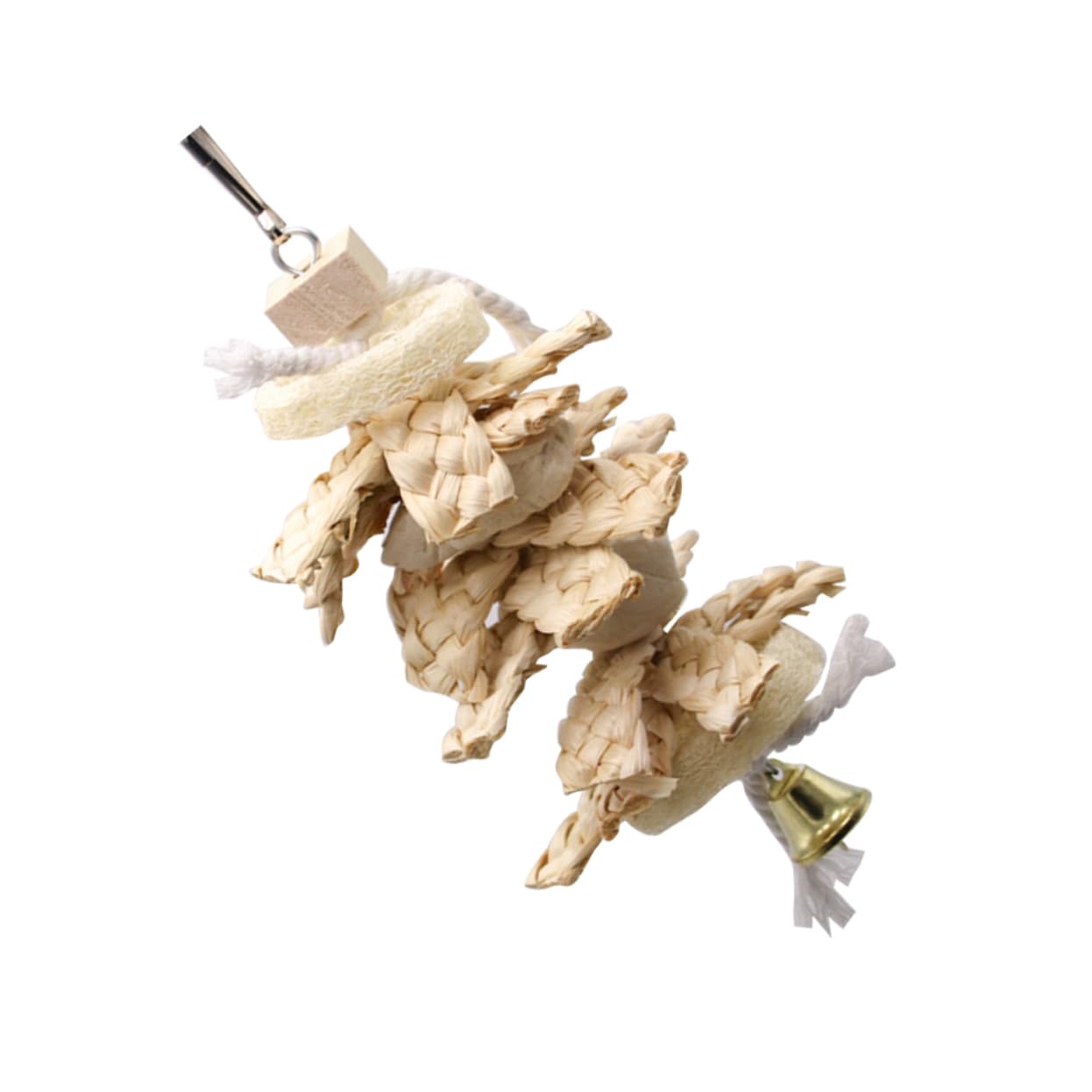 Mikikit Parrot Swing Molar Loofah Knitting Straw Bell Pendant for Cage Garden for Chewing Climbing Engaging Bird Accessories Beige