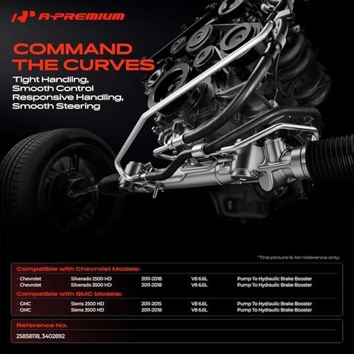 A-Premium Power Steering Pressure Hose Line Assembly Compatible with Chevrolet Silverado 2500 HD 3500 HD, 2011-2018 & GMC Sierra 2500 HD 3500 HD, 6.6L, with O-ring, Pump To Hydraulic Brake Booster by A-Premium - Image 2