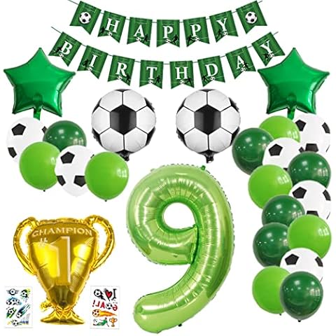 Borsgye 27PCS Football Balloons Party Decorations Trophy Themed Birthday Party Supplies Football Print Latex Balloons Foil Balloon Mylar Balloons with Happy Birthday Banner - Number 9 Cover