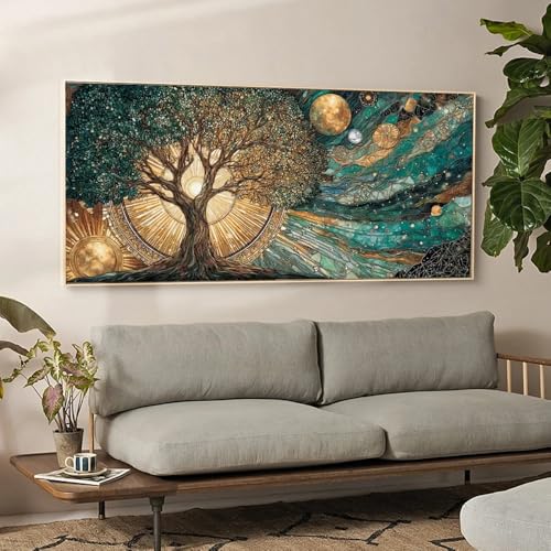 Tableau sur toile Arbre de Vie Céleste 40x80cm avec cadre intérieur pour salon - 4