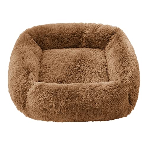 Lettino rilassante per cani Materassino invernale Lettino per gatti Letti quadrati per coccole Morbido e soffice cuscino in peluche per cani di taglia piccola e media per gatti-Marrone,XL 95x75 cm