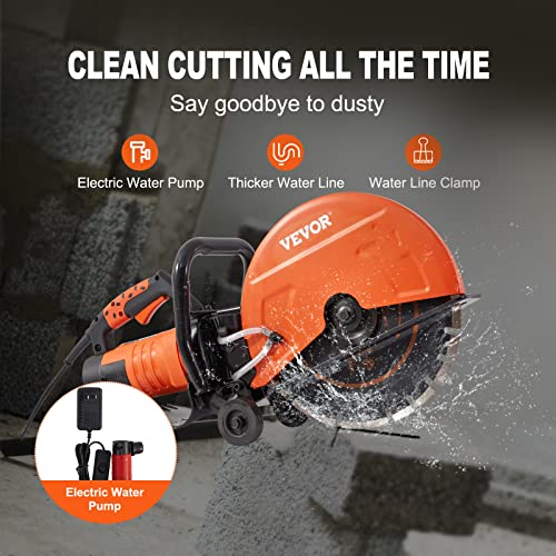 Vevor Electric Concrete Saw, 14 In Circular Saw Cutter With 5 In Cutting Depth, Wet/Dry Disk Saw Cutter Includes Water Line, Pump And Blade, For Stone, Brick, Porcelain, Concrete, 3200W/15A Motor #TOP2