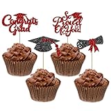 Gybeizhu 24Pcs Black Red Graduation Cupcake Toppers 2026, Glitter Grad Cap Diploma Congrats Grad We Are So Proud of You Cupcake Toppers for Class of 2026 Graduation Party Decorations.