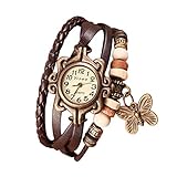 Material: Metall Demarkt Retro Vintage Damen Frauen Armbanduhr Armreif Uhr Schmetterling Design Anhänger Spangenuhr Quarzuhren (Khaki)
