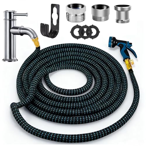 Indoor Sink Hose Attachment Faucet Suitable for Kitchen Bathroom Faucets Watering Indoor Plants Washing Pets Household Cleaning Car Washing Durable Easy-to-Install Multi-Purpose Hose (50FT+Adapter)