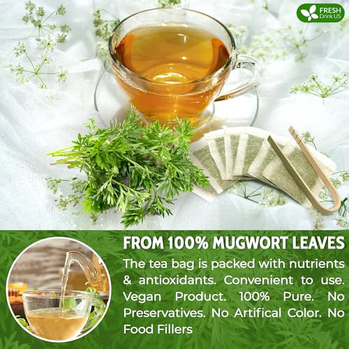 Image of FreshDrinkUS, Premium 60 Mugwort Leaf Tea Bags, 100% Natural and Pure Mugwort Leaves. No Sugar, No Caffeine, No Gluten, Vegan.