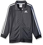 Logotipo bordado de la marca Adidas en el pecho izquierdo del usuario. La chaqueta de punto con cremallera completa cuenta con rayas aplicadas que corren hacia abajo en la manga. Bolsillos ribeteados, puños de manga acanalada y dobladillo acanalado