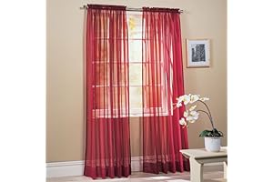 2 Pieces Beautiful Elegance Fully Stitched Sheer Voile Window Curtain Panels in Burgundy