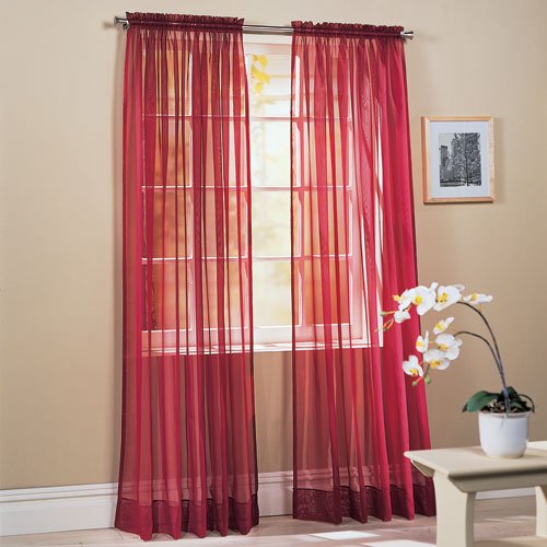 Comfy Deal 2 Pieces Beautiful Elegance Fully Stitched Window Sheer Voile Curtain Panel (Burgundy)