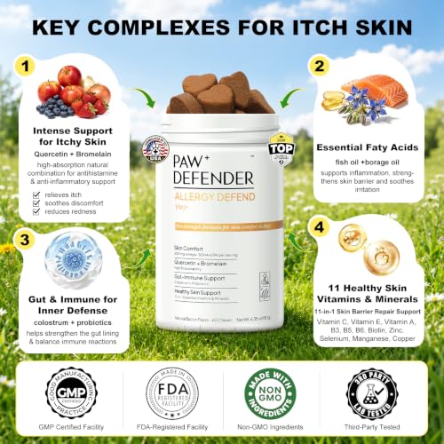 Dog Allergy Chews, Dog multivitamin Itching Skin Relief, Itchy Ears, Anti Itch, Paw Licking Treatment, Seasonal Allergies, Immune Bites, Dog Probiotics for Digestive Health & Gut Health, 60 Chews — view 2
