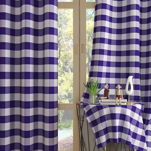 UPOPO Buffalo Check Window Curtains 48 inches Long Living Room Drapes Bedroom Cotton Plaid Gingham Farmhouse Rustic Decor Curtains 2 Panels Rod Pocket Kitchen Curtain Panels Purple White 52"x48"
