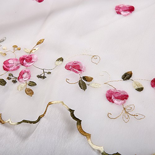Zhh Floral Window Valance Two-Layer Handmade Curtain Countryside Embroidered Cafe Curtain Refreshing Valance Gauze 15 By 57-Inch, Pink Rose Pattern On White #TOP5