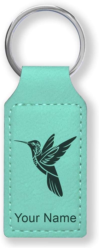 LaserGram Rectangle Keychain, Hummingbird, Personalized Engraving Included (Teal)