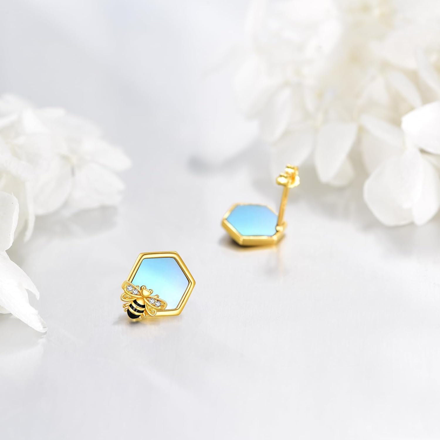 Bee Earrings for Women Sterling Silver Bee Stud Earrings Bumblebee Jewelry Honeycomb Earrings Gifts for Women - Image 6