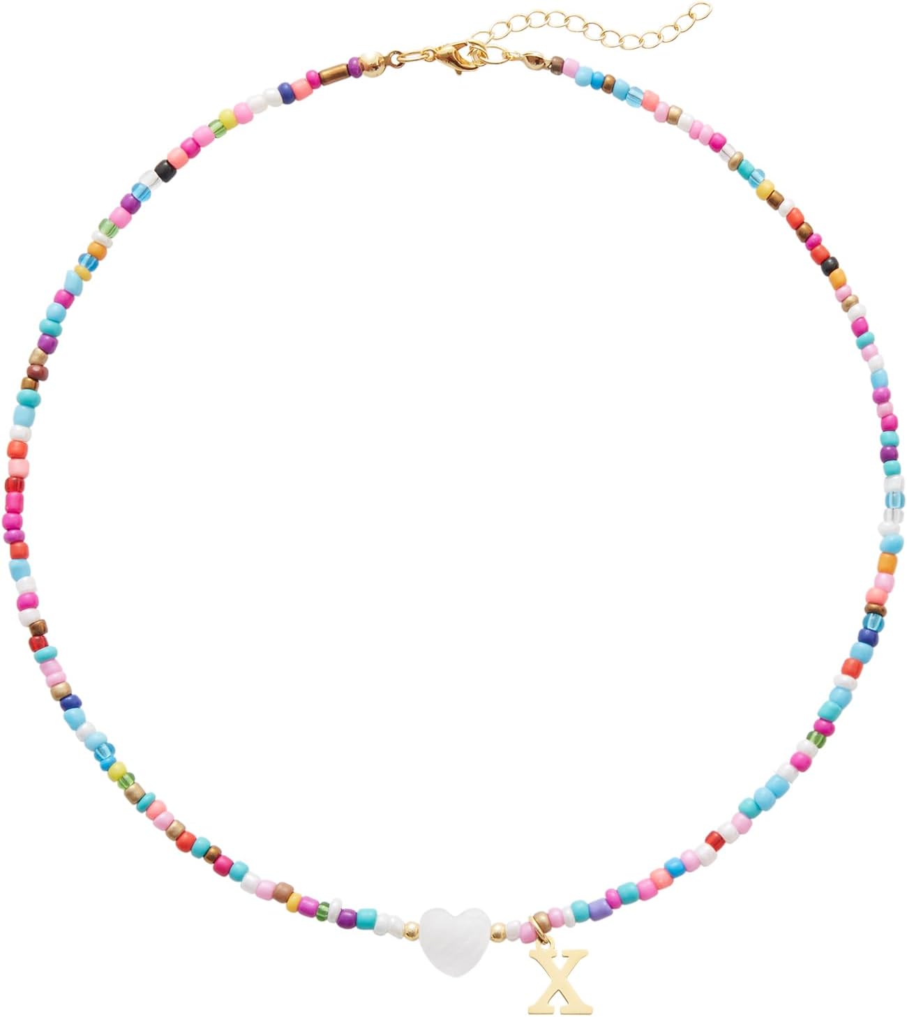 Seensea 26 Letters A to Z Initial Necklace for Women - Colorful Beaded Handmade Choker Rainbow Initial Boho Style - Gift for Women