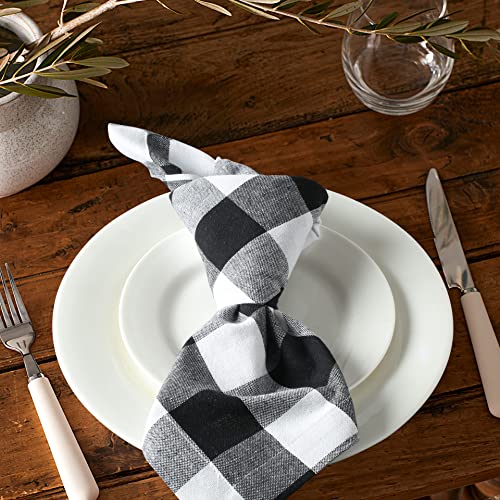 Buffalo Check Cloth Dinner Napkins Set Of 12, Cotton Napkins, 100% Cotton Checkered Wedding Christmas New Year Dinner Napkins With Mitered Corners And Generous Hem - 18 X 18 Black White #TOP3