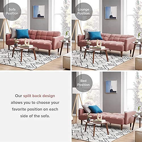 Mopio Aaron Couch, Futon Sofa Bed, Sleeper Sofa, Loveseat, Couches For Living Room, Bedroom With Arms Split Back Design 77.5" (Aaron Old Rosa Velvet) #TOP5