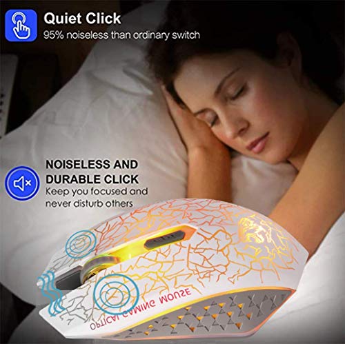 Vegcoo C10 Wireless Gaming Mouse, Rechargeable Gaming Mouse, Silent Optical Mice With 2.4G Usb Receiver, 3 Ajustable Dpi, 7 Colorful Led Lights For Gamer (White) #TOP2