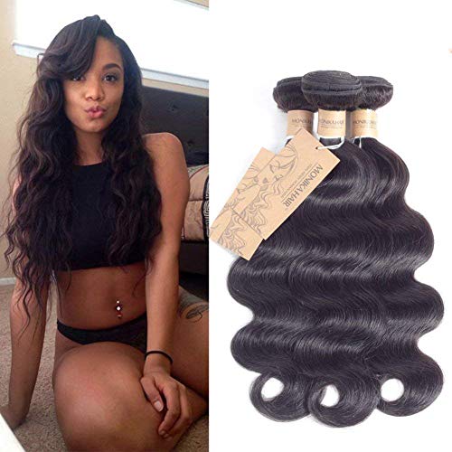 MONIKAHAIR 9A Brazilian Hair Body Wave Hair 3 Bundles 100% Unprocessed Human Hair Weave Weft (10 12 14,300g) Black Natural Color Virgin Remy Human Hair Extenions