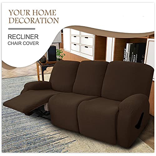 Wsimei Newest Design 8-Pieces Recliner Sofa Covers Spandex Jacquard Stretch Reclining Couch Covers For 3 Seater Sofa Slipcovers Thick Soft Washable Furniture Covers With Elastic Bottom (Dark Coffee) #TOP1