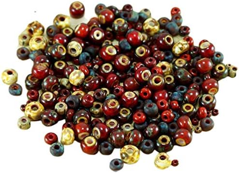Anissa Exclusive Picasso Mix Czech Glass Seed Beads Rustic Red Multicolor Striped Rough Aged Tribal 20g