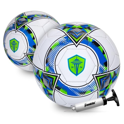 Franklin Sports MLS Seattle Sounders FC Soccer Ball - Official Size 5 Soccer Ball - Regulation Size + Weight Soccer Ball for Kids + Adults - Boys + Girls Soccer Ball - Air Pump Included