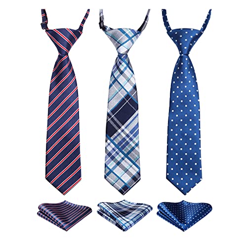 Enlision Ties for Boy 3pcs Boys Pre-Tied Neckties & Pocket Square Set Neck Strap Tie for Kids 4-7