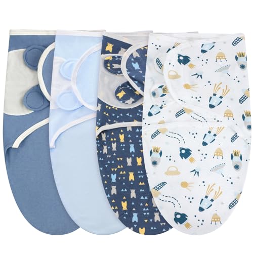 Image of Newwiee 4 Pcs Preemie Baby Swaddle Wrap Adjustable Cotton Preemie Swaddle Blanket for Newborn Boys Girls(Bear Style,Fit for Preemies)