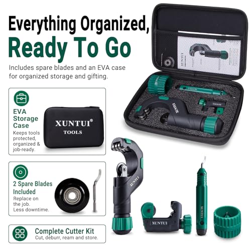 Image of Pipe Cutter Set, 1 /8 inch-2 inch OD Tubing Cutter Kit | Mini Cutter, Reamer, Deburrer, Extra Wheel & EVA Case for Copper, Brass, Aluminum, Thin-Wall Stainless