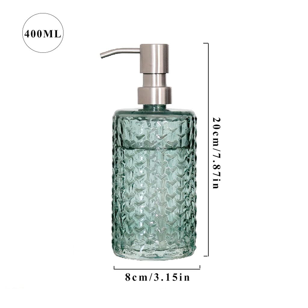 Distributeur de Savon Liquide en Verre de 400 ML (14,08 oz) pour la Douche, la Cuisine et Les hôtels. Pompes en Acier Inoxydable Rechargeables.