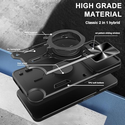Image of Designerz hub CMF Phone 2 Pro Back Case | Hybrid Case with 360 Degree Rotating Finger Ring Holder + Slider Shutter Camera Protection Case for CMF Phone 2 Pro- Blue
