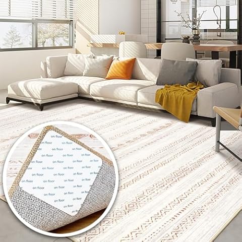 Nakagishi 5x7 Large Soft Machine Washable Boho Living Room Rugs with 12 Pcs Rug Tape Set Cover