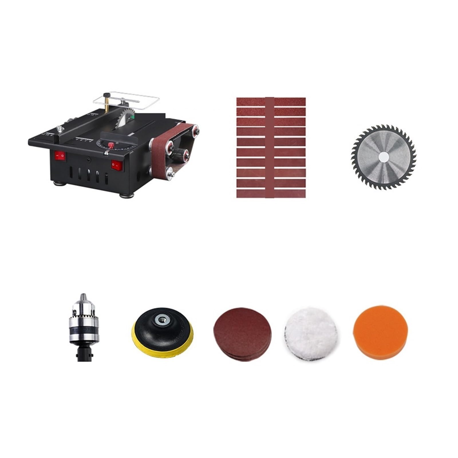 Mini Wielofunkcyjna Piła Stołowa Elektryczna Maszyna Do Cięcia Model Obróbki Drewna Łańcuchowa Pulpit Miniaturowa Szlifierka Taśmowa Narzędzie Szlifowania DIY i kreatywne hobby(Set meal 8)