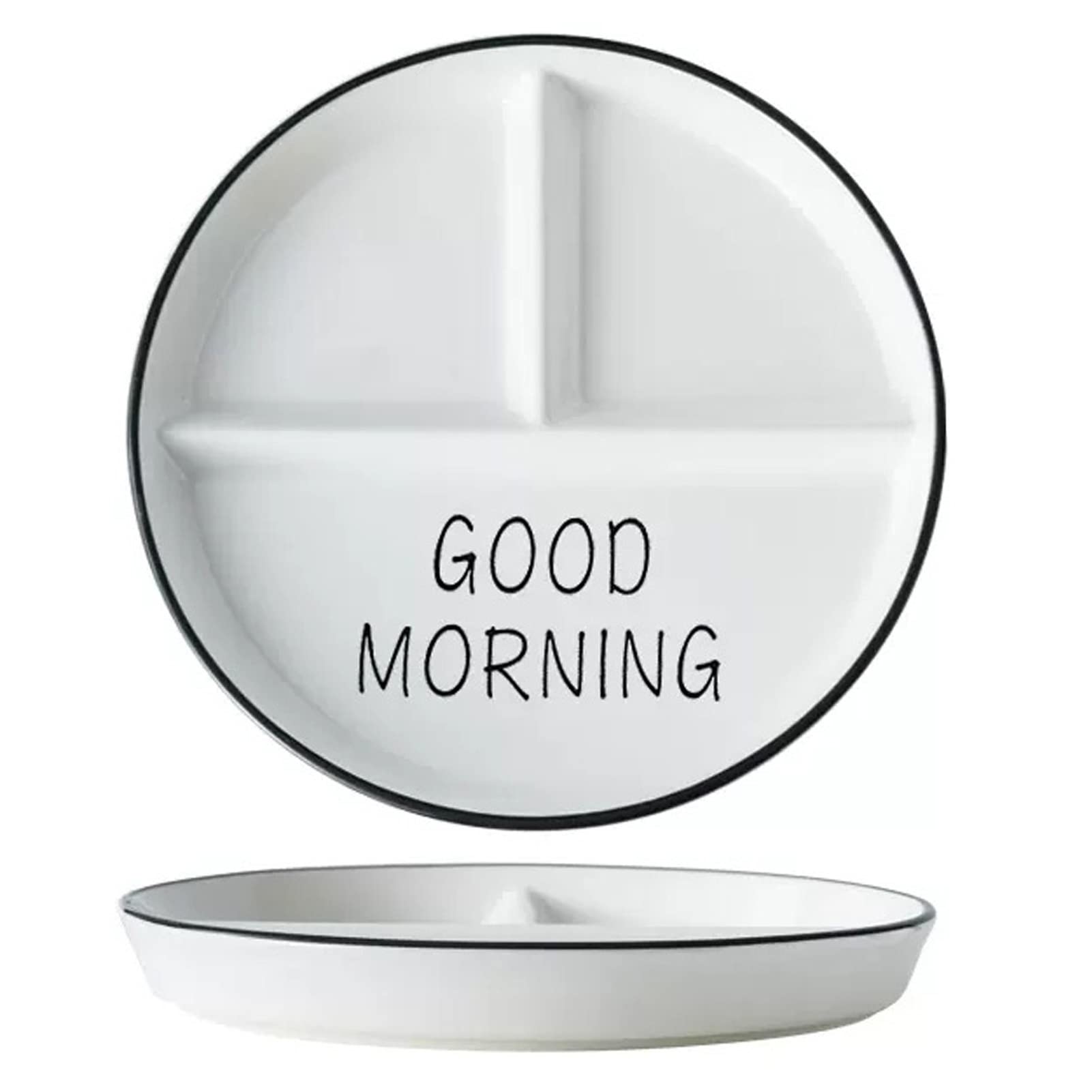 Dinnerware Set, 3-Compartment Dinner Plate for Healthy Eating/Bariatric Diet, White Round Divided Plates with Soup Bowls, 8 Inch Portion Control Plates (