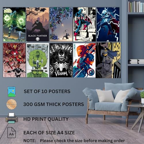Image of Anime Posters, Set of 10 Mix Anime posters for wall, Self Adhesive, A4 Size |Anime Posters For Gaming Room, Various Anime characters (Superhero A4 3)
