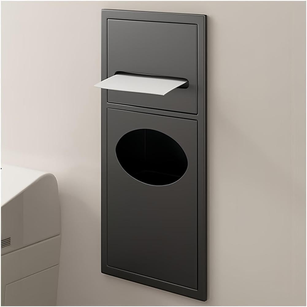 TIANQIHAO Stainless Steel Shower Niche With Built-In Trash Can And Toilet Paper Holder, Space-Saving Bathroom Storage For Homes, Restaurants, Hotels,Black-52X20X13.5cm