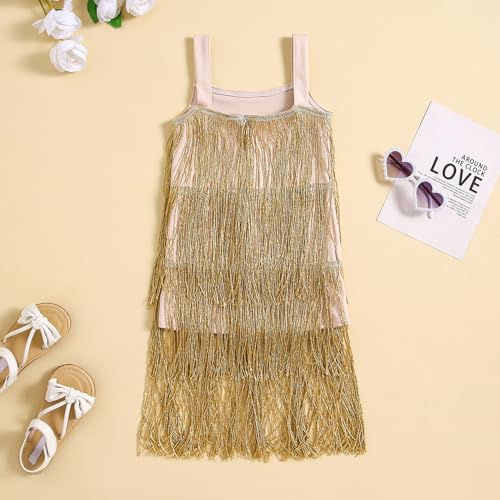 Toddler Girl Tassel Dress Sleeveless Sequin Fringe Layer Dress Flapper Slip Dress Holiday Dance Party Dresses3