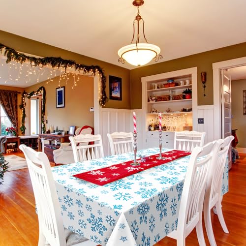 Preboun 3 Pieces 54 x 108 Inches Snowflake Tablecloths - Plastic Waterproof Christmas Table Cover for Holiday Winter Party Kitchen Supplies (White) – Image 4