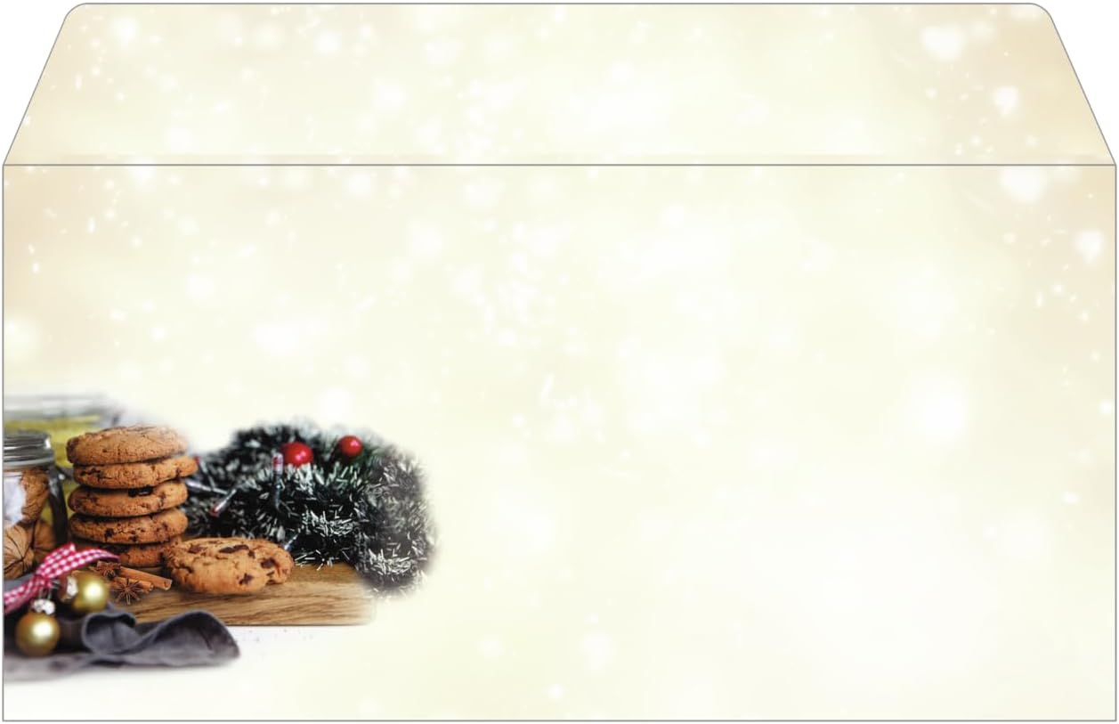 SIGEL DU304 Envelopes with Christmas Pattern, Beige and Brown, DL Size (11 x 22 cm), 25 Pieces