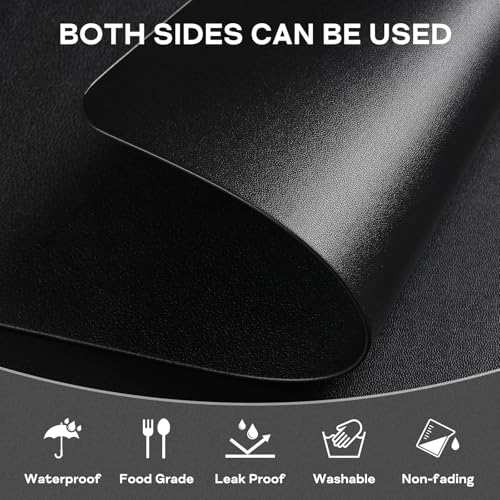 Faux Leather Placemats and Coasters Set of 6, Wipeable Waterproof Oil-Proof Heat Resistant Table Mats for Dining, Kitchen, Hotel, 16.9 x11.8 inches(Large Place Mats) - Black - Image 5