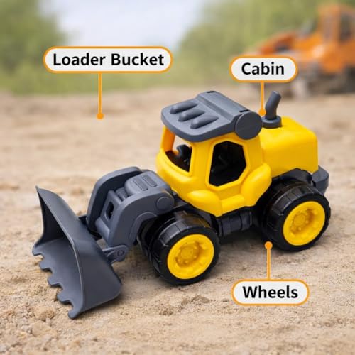 Image of JCB Construction Vehicle Toy Set for Kids | Bulldozer & Excavator Engineering Trucks | Construction Toys | Sand Play Truck Toys for Boys & Girls Age 2-7 Years | Birthday Gift
