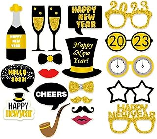 2023 New Year Decorations Photo Booth Props Pack of 20, 2023 New Year's Eve Party Props, 2023 Happy New Year Photo Props Funny for DIY, 2023 New Year's Eve Party Supplies