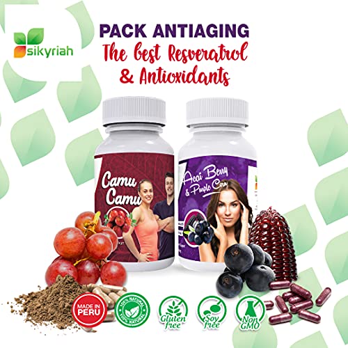 Sikyriah Acai Berry Supplement & Purple Corn + Camu Camu Capsules - Anti-Age Antioxidant Pack - Pure Peruvian Vitamin C - 2 Bottles (200 Capsules) #TOP5