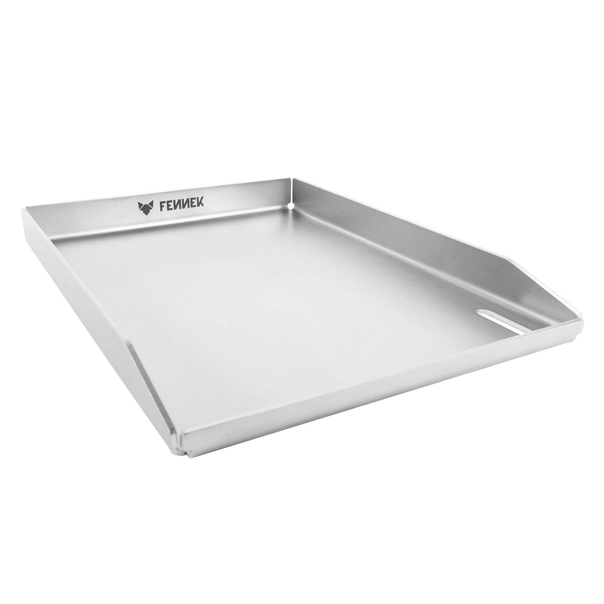 FENNEK Plancha 40 x 30 cm Teppanyaki płyta grillowa z przednią krawędzią i dużym otworem spustowym | 4,0 mm stal nierdzewna | Do burgerów, warzyw, ryb i innych | Zmywalna w zmywarce | Podwinięte